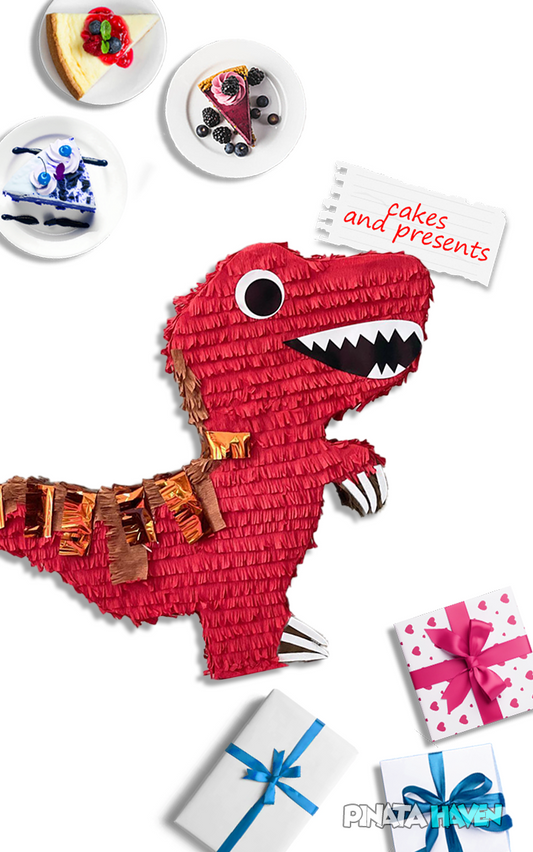 red T-Rex pinata present for your daughters birthday party fun